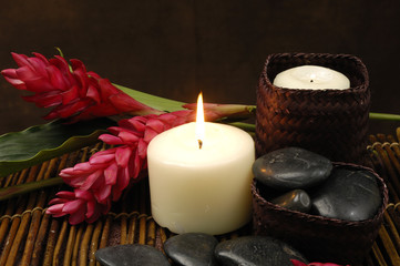 Obraz na płótnie Canvas spa and wellness concept with flowers zen stones