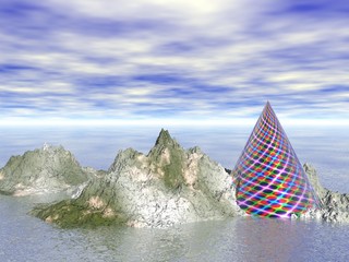 Fototapeta na wymiar Abstract - Rocky Island with Colour Cone