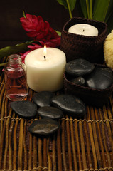 Fototapeta na wymiar spa and wellness concept with flowers zen stones