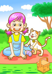 Obraz na płótnie Canvas girl and cat