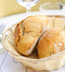 little roll breads in basket on table