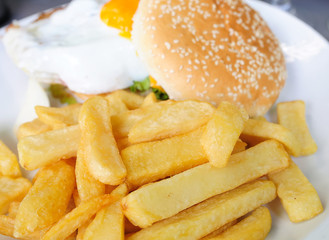 American cheese burger with egg
