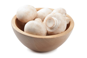 fresh mushrooms in bowl isolated