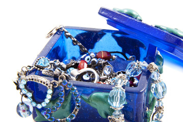 Blue jewel box with jewels