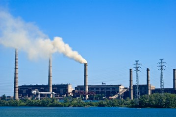 Fototapeta premium power station on a river