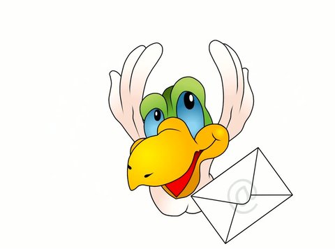 Cheerful Flying Bird with mail - cartoon animation