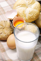 freshly baked bread with eggs and milk