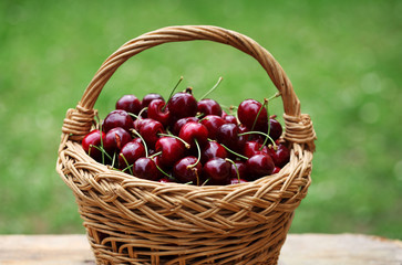 Ripe sweet cherry fruit in a basket