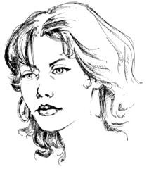 Young woman portrait in crayon