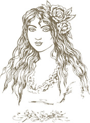 The young woman with a flowing hair