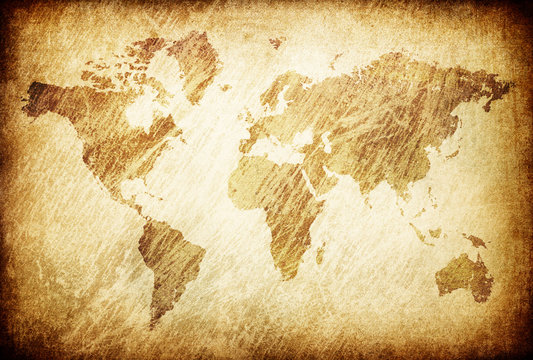 Fototapeta Grunge rubbed map of the world background.