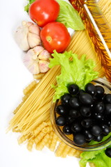 Pasta with black olives isolated