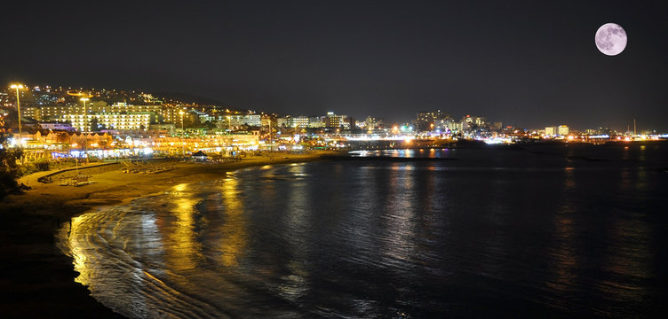 Torviscas Playa at night. Tenerife, Canaries