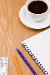 coffee and binder pad