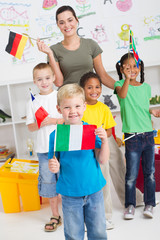 cute italian preschooler and diverse classmates