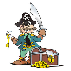 Pirate avec trésor et clé