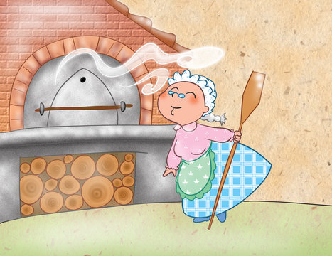 Cuoca che cucina nel forno