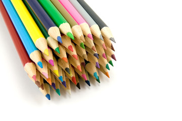 bunch of colored pencils on white background