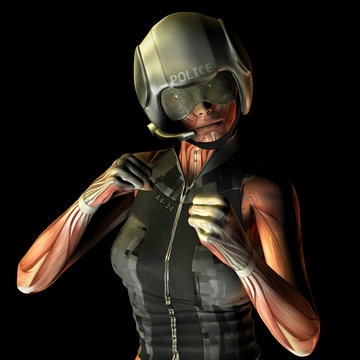 Muskelaufbau k&auml;mpfende Polizistin