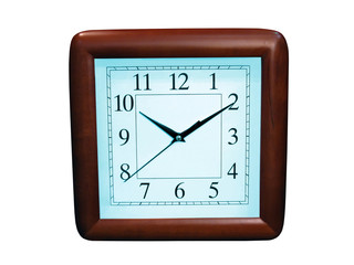 blue wooden clock isolated on white background