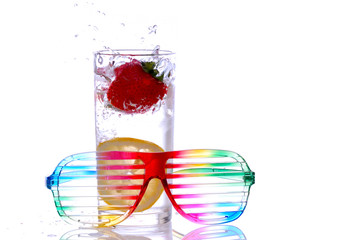 Ice cold drink of water with splash