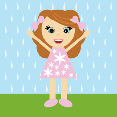 nice little girl and rain