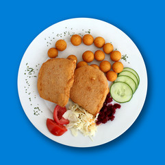 Fried Cheese on the Blue Table