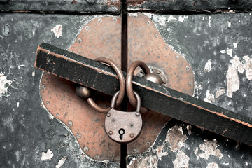 Vintage photo of old brass padlock