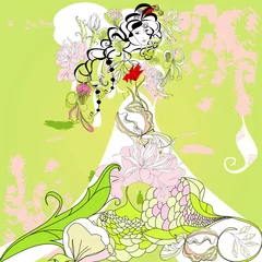 Crédence de cuisine en verre imprimé Femme fleurs Modèle de carte de mariage
