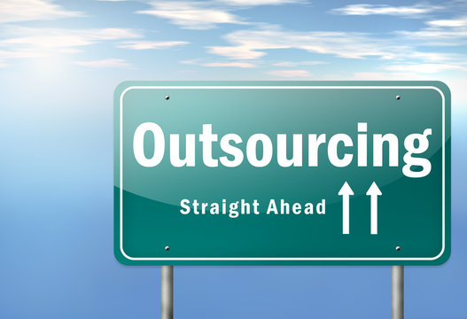 Highway Signpost "Outsourcing - Straight Ahead"