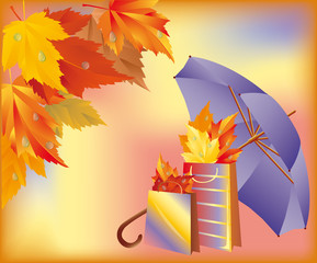 autumn shop bags with umbrella, vector
