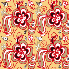 Abstract Flower seamless background doodle with butterfly