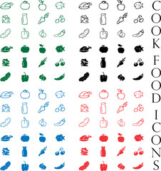 Cook food icons vector set