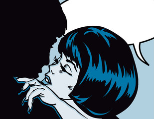 Popart comic 1 Love Vector illustration of a kissing couple love