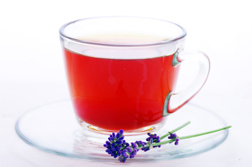cup of herbal tea with flowers isolated on white