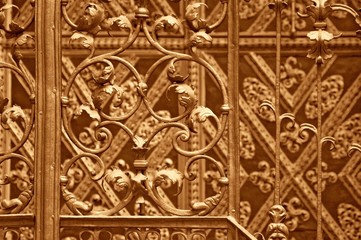 the detail of medieval iron forged grid