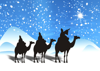 Fondo navideño con los Reyes Magos y la estrella de Oriente