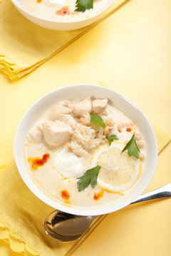 Yogurt chicken and rice soup