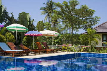 Beautiful swimming pool at an Asian resort.