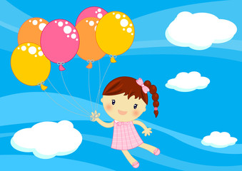 bimba in volo coi palloncini