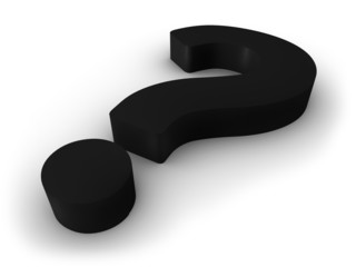3D render of black question mark isolated on white background.