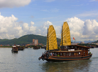 Tourist Junks in Halong Bay, Vietnam.