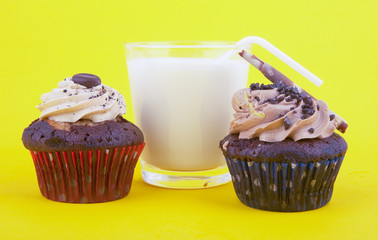 cup cake and glass of milk