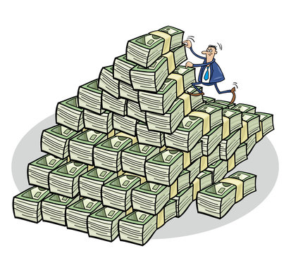 Businessman Climbing On Mountain Of Money