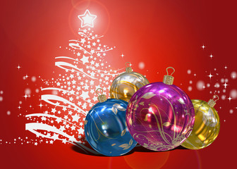 Ilustracion 3d con adornos navideños, bolas de navidad