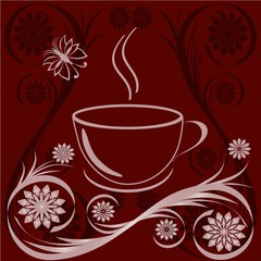 vector illustration of a cup of coffee with flower ornaments