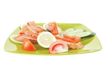 salmon on green plate