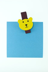 Blank Blue Notes with Bear woodem clipper with isolated isolated