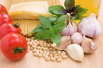 Basic ingredients for cooking Italian pasta close-up