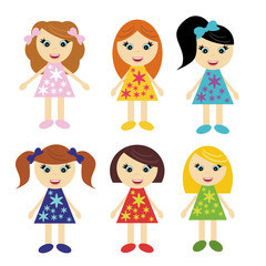six little girls with different hair styles